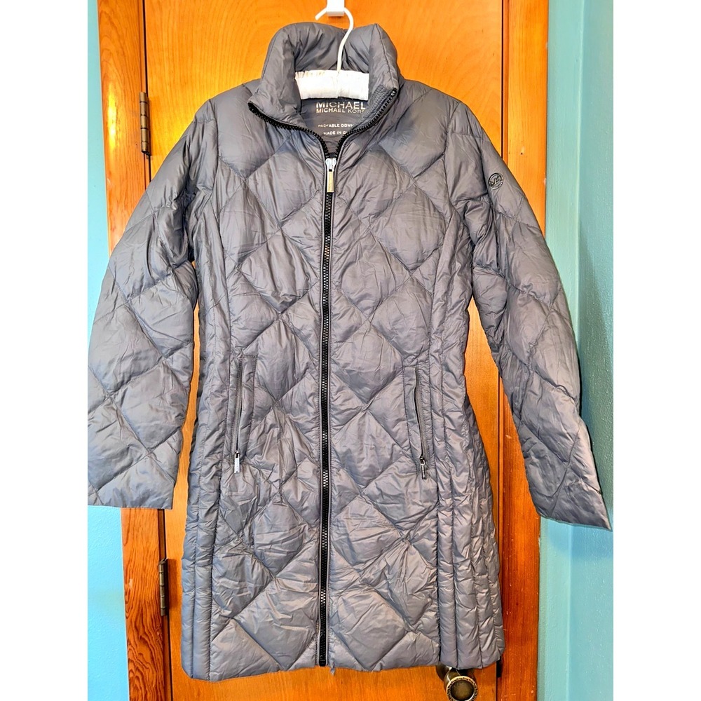 Michael Kors Womens Packable‎ Down Winter Coat S Gray Quilted